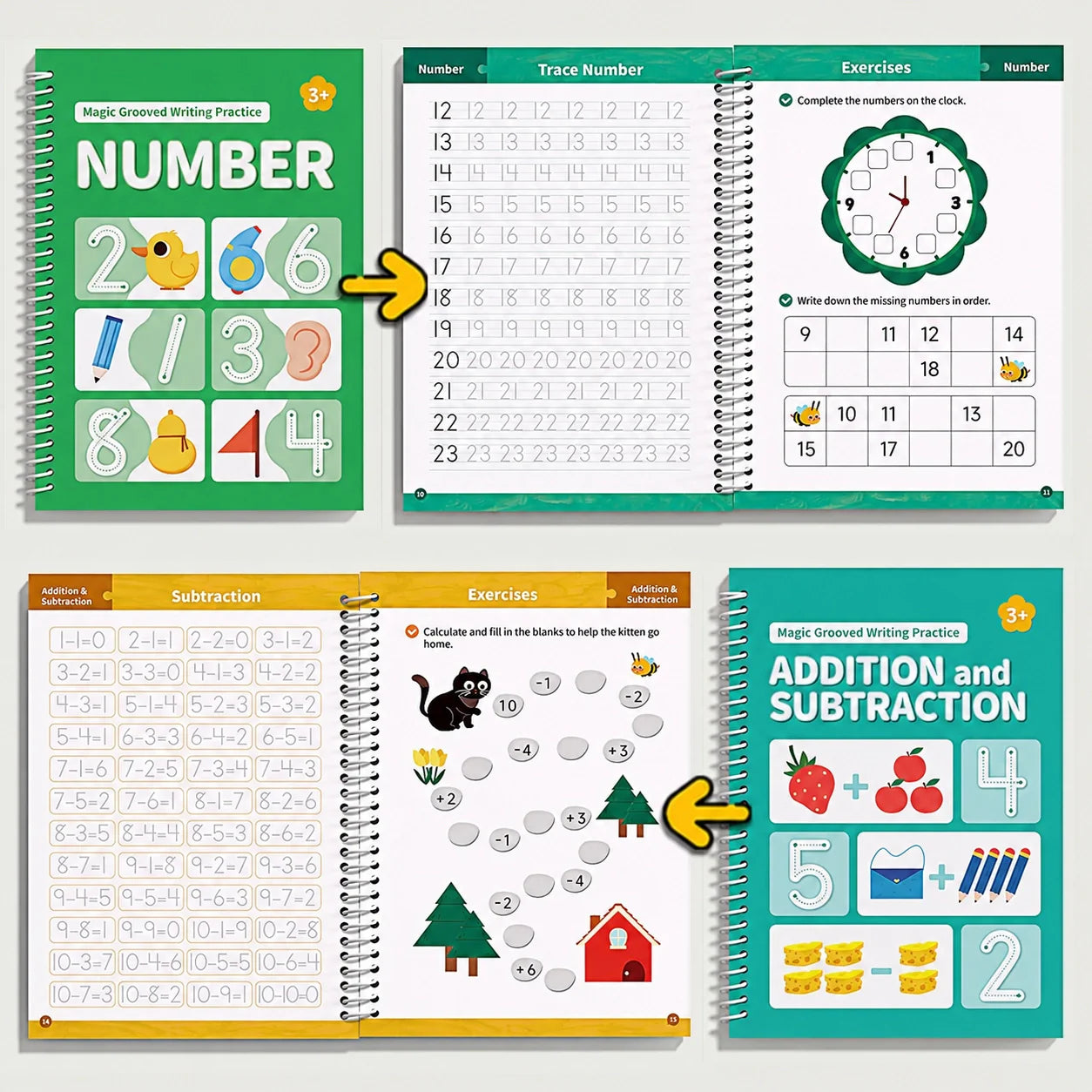 📚Magic Handwriting Practice Copybook Set (4 Books + Pen + 10 Refills + Grip)