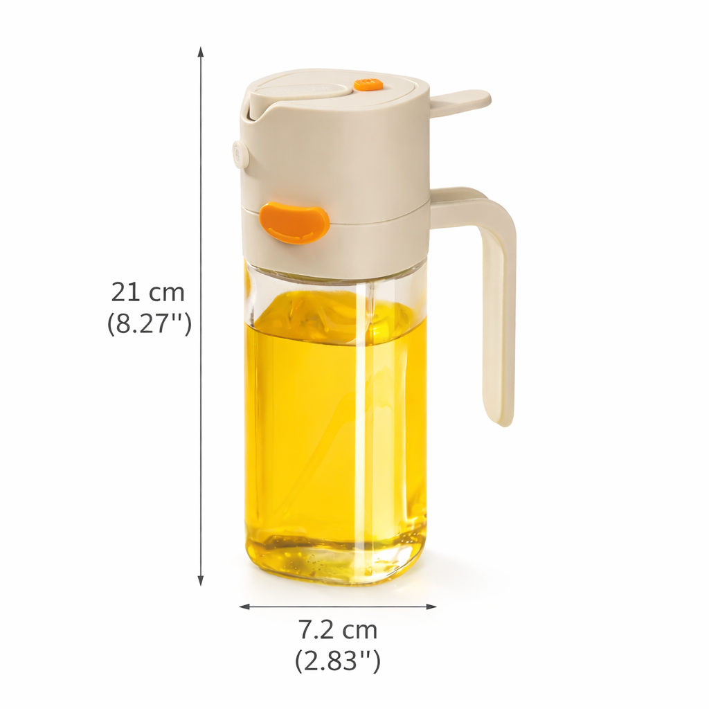 2-in-1 Spray & Pour Oil Dispenser – Glass Kitchen Oil Bottle with Fine Mist Spray (Buy one get one free)