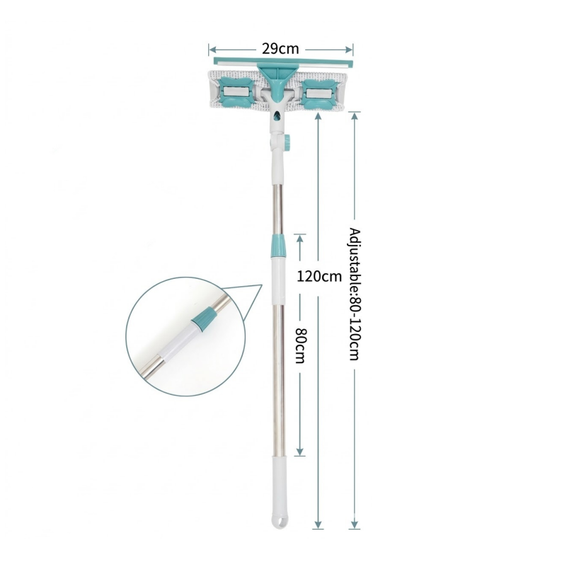 2-in-1 Extendable Window Cleaner with Microfiber Mop & Silicone Squeegee