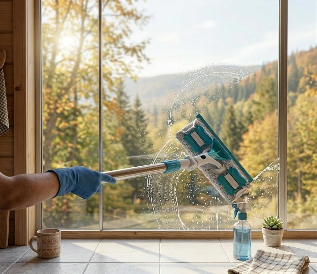 2-in-1 Extendable Window Cleaner with Microfiber Mop & Silicone Squeegee