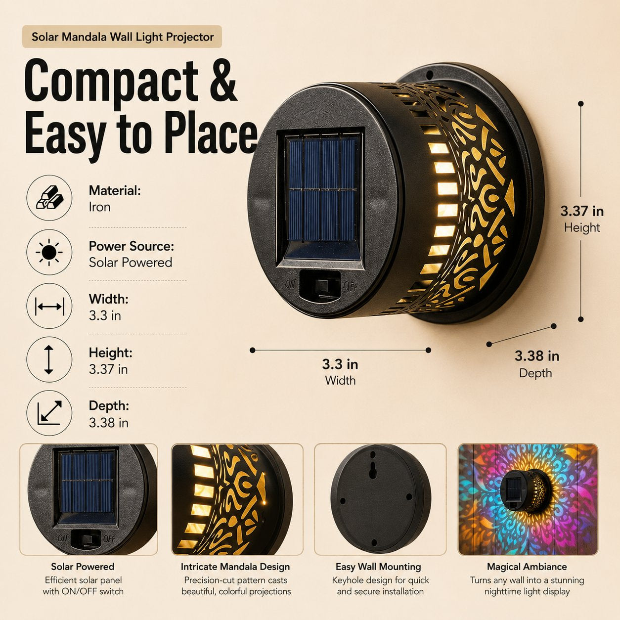 ✨65K+ SOLD!🌌Solar Mandala Wall Light | Outdoor Garden Fence Projector Lamp 🪐