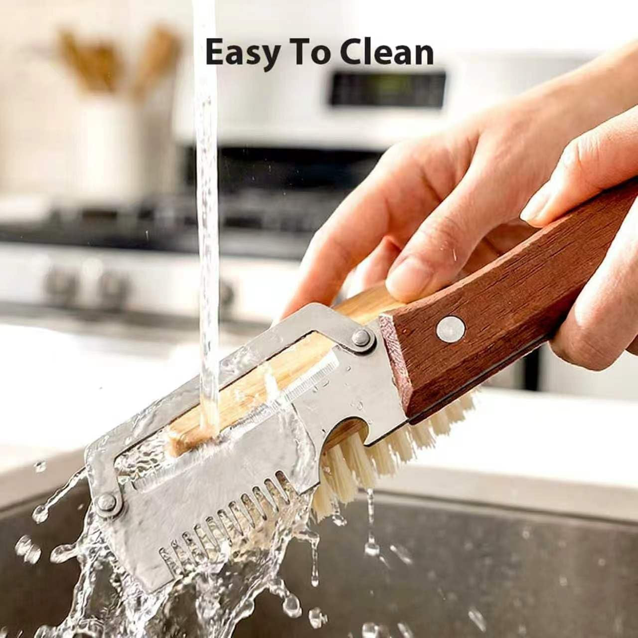 3-in-1 Kitchen Peeler with Wooden Handle, Stainless Steel Blade, Scallion Shredder and Built-in Bottle Opener