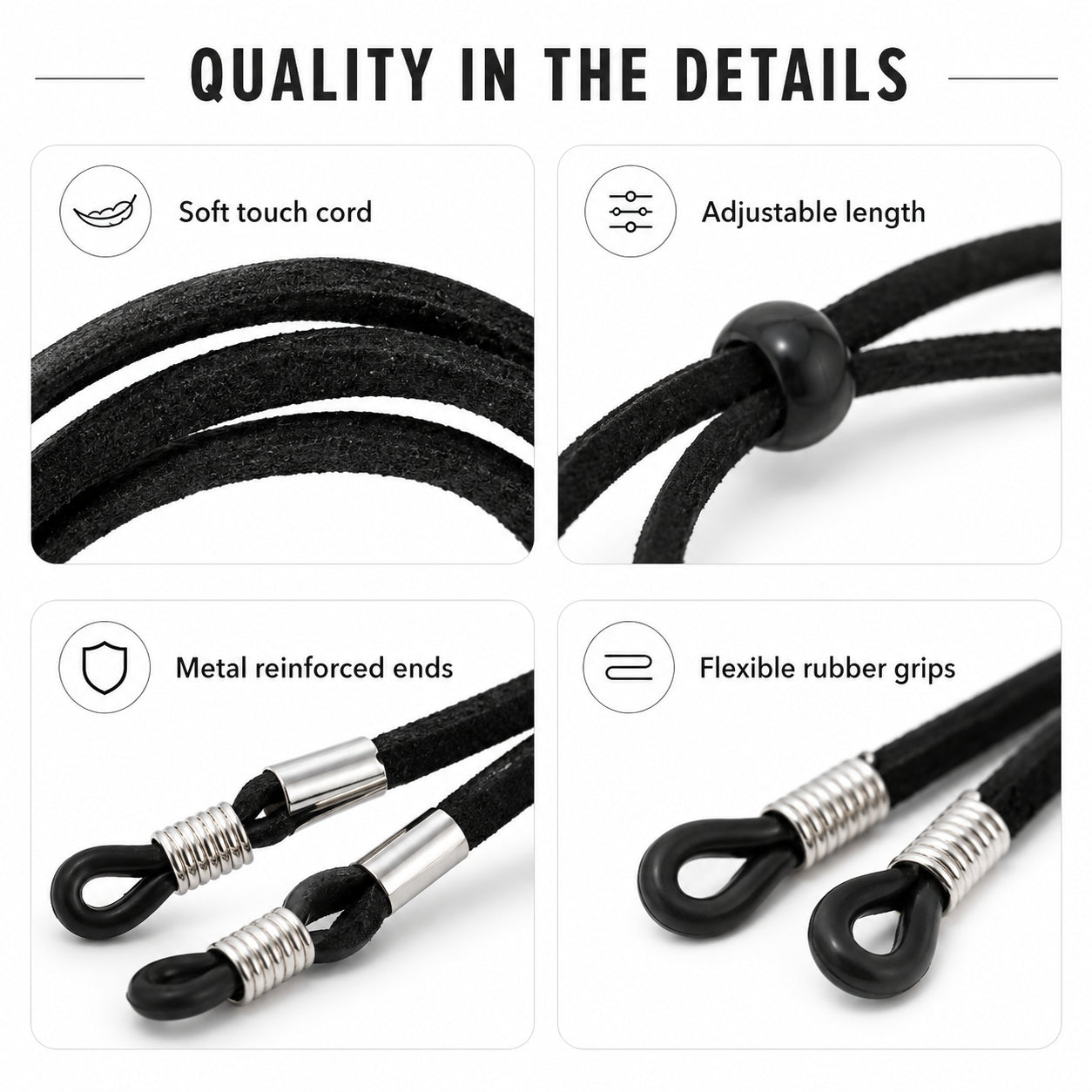 Adjustable Eyeglass Strap – Soft Suede-Like Glasses Cord with Anti-Slip Rubber Loops for Reading Glasses, Sunglasses & Everyday Wear