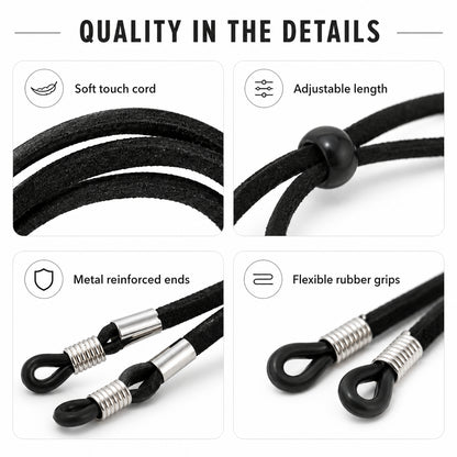Adjustable Eyeglass Strap – Soft Suede-Like Glasses Cord with Anti-Slip Rubber Loops for Reading Glasses, Sunglasses & Everyday Wear