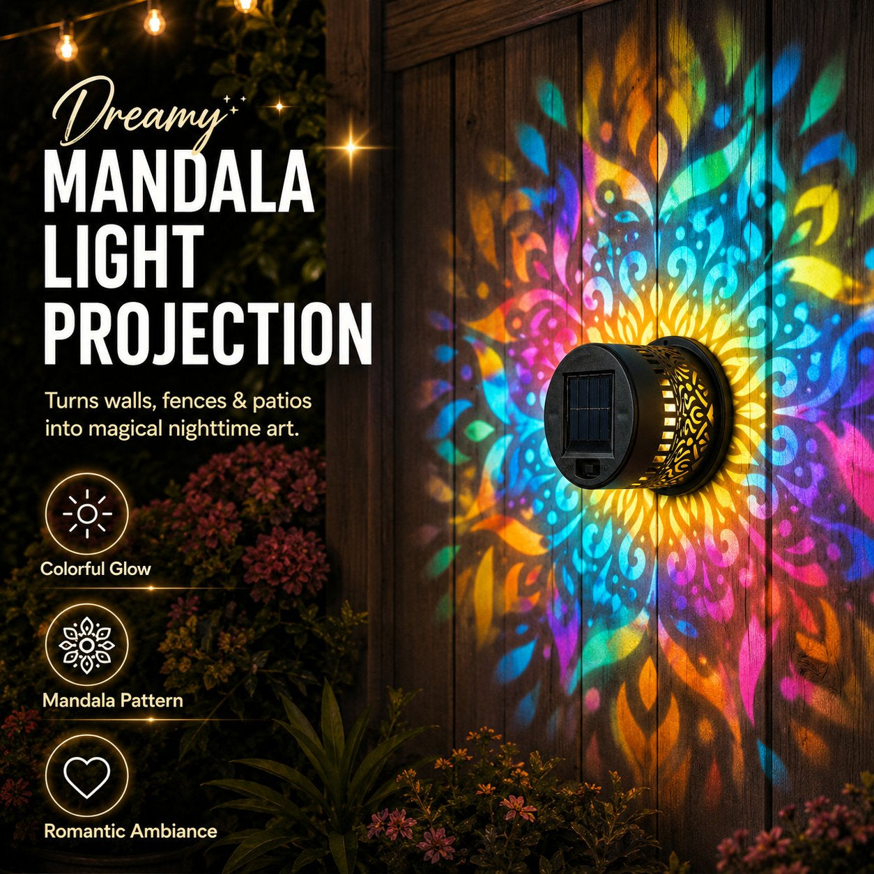 ✨65K+ SOLD!🌌Solar Mandala Wall Light | Outdoor Garden Fence Projector Lamp 🪐
