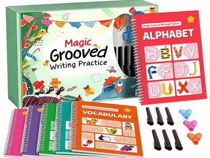 📚Magic Handwriting Practice Copybook Set (4 Books + Pen + 10 Refills + Grip)