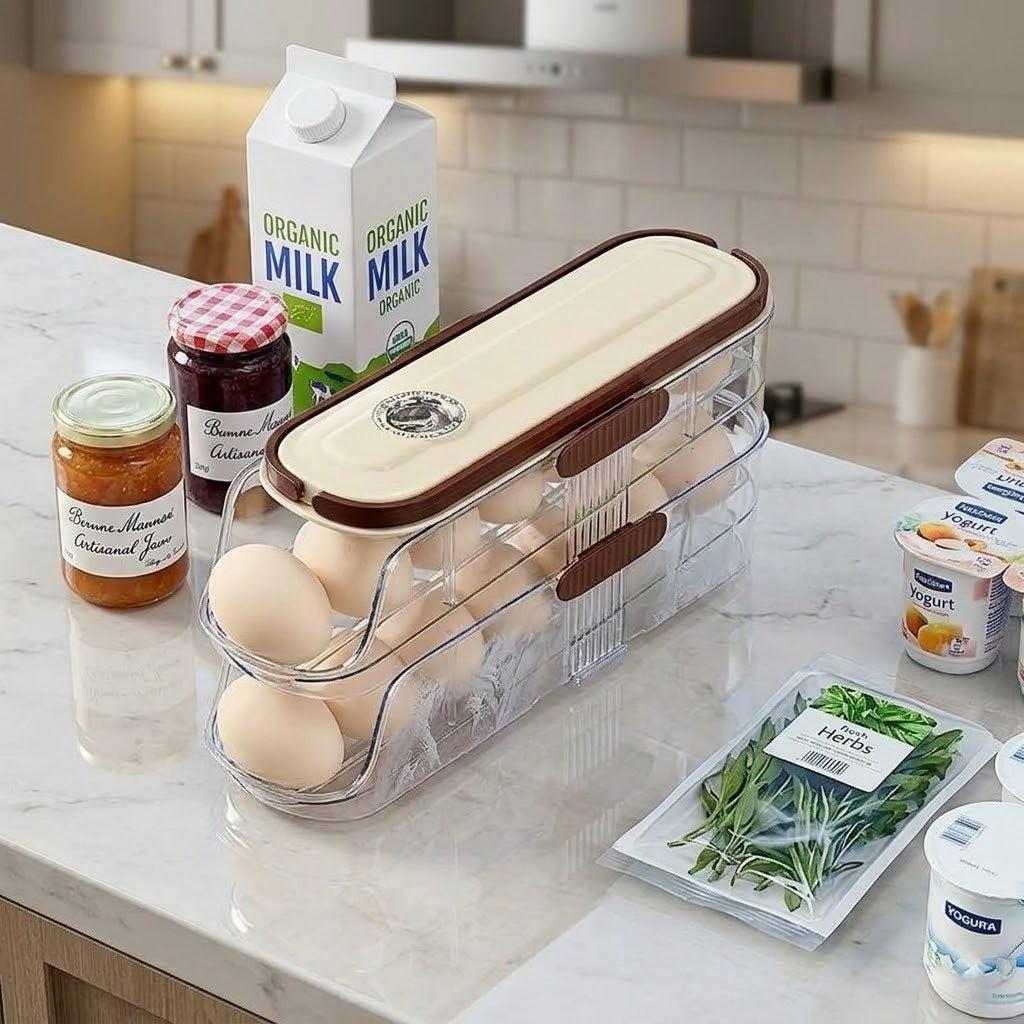 Stackable Auto-Rolling Egg Holder with Date Tracker（3 options）