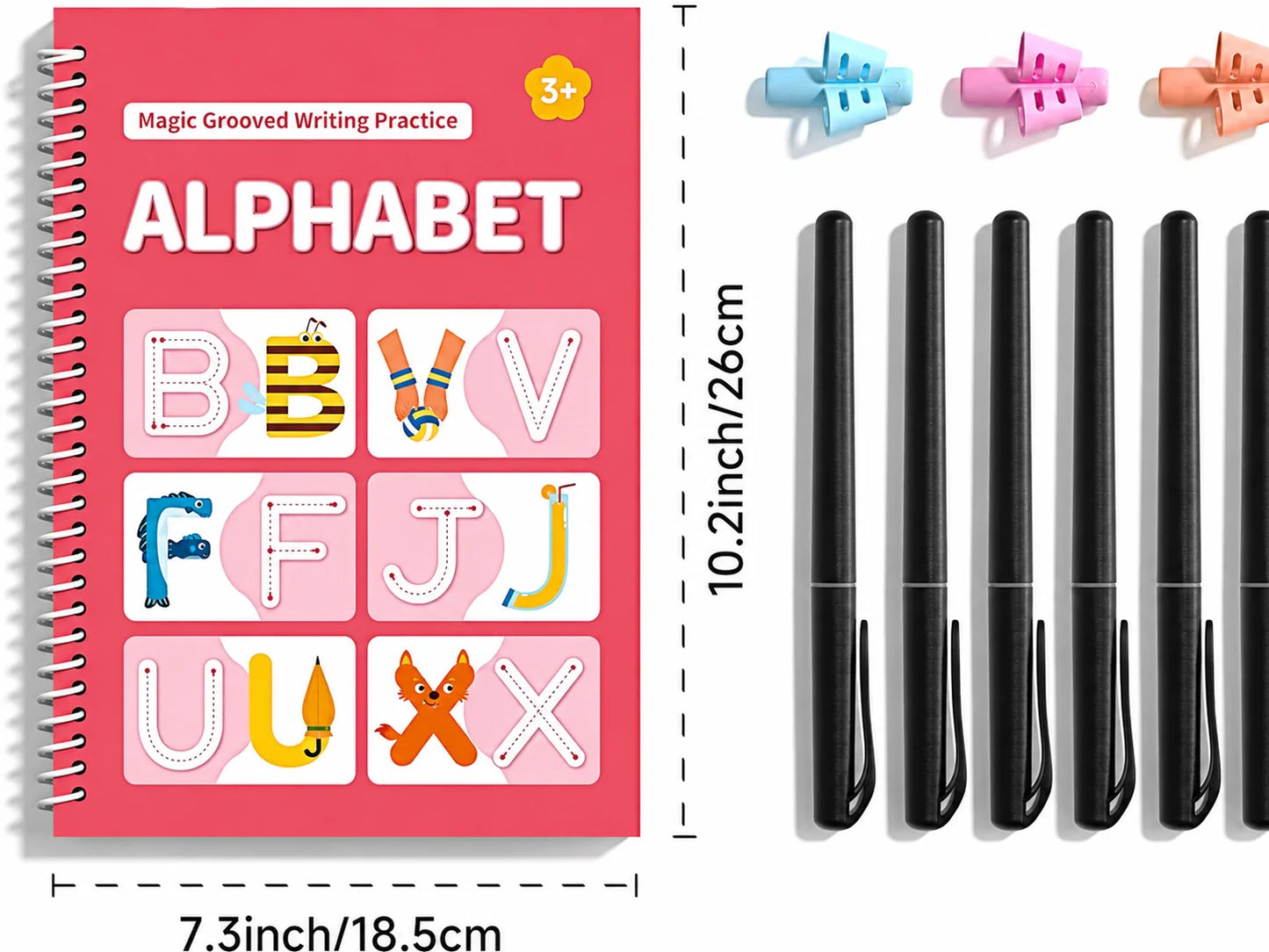 📚Magic Handwriting Practice Copybook Set (4 Books + Pen + 10 Refills + Grip)