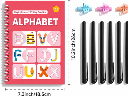 📚Magic Handwriting Practice Copybook Set (4 Books + Pen + 10 Refills + Grip)