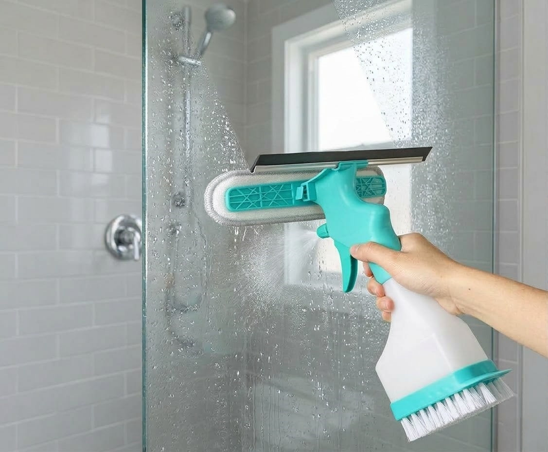 3-in-1 Spray Window Cleaner with Squeegee & Scrub Brush
