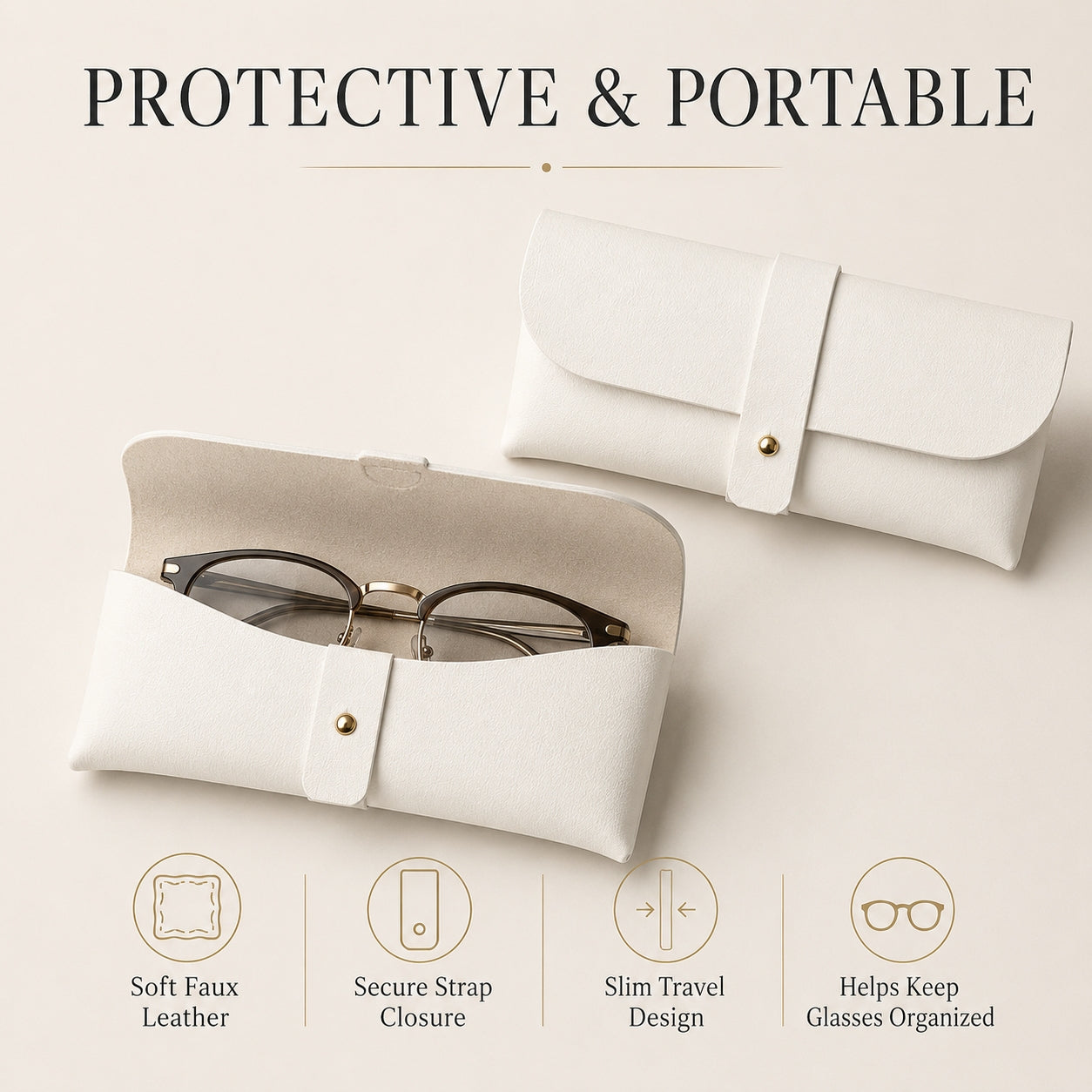 Slim Protective Eyeglass Storage Pouch – Lightweight Leather-Look Glasses Case for Reading Glasses, Sunglasses & Travel