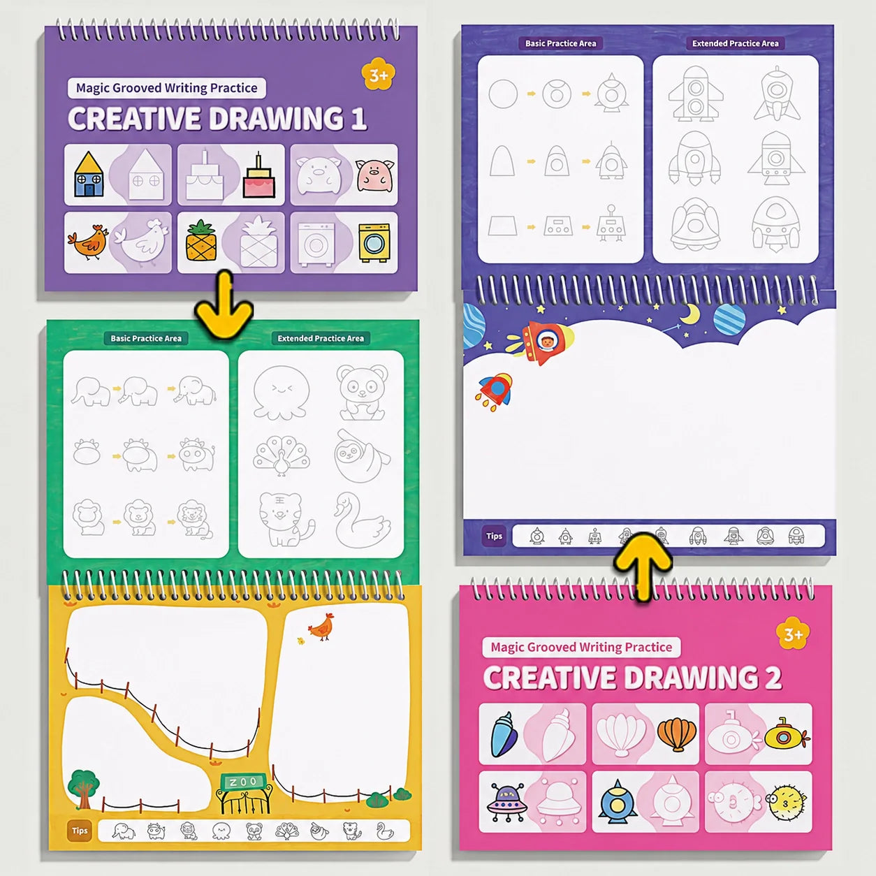 📚Magic Handwriting Practice Copybook Set (4 Books + Pen + 10 Refills + Grip)
