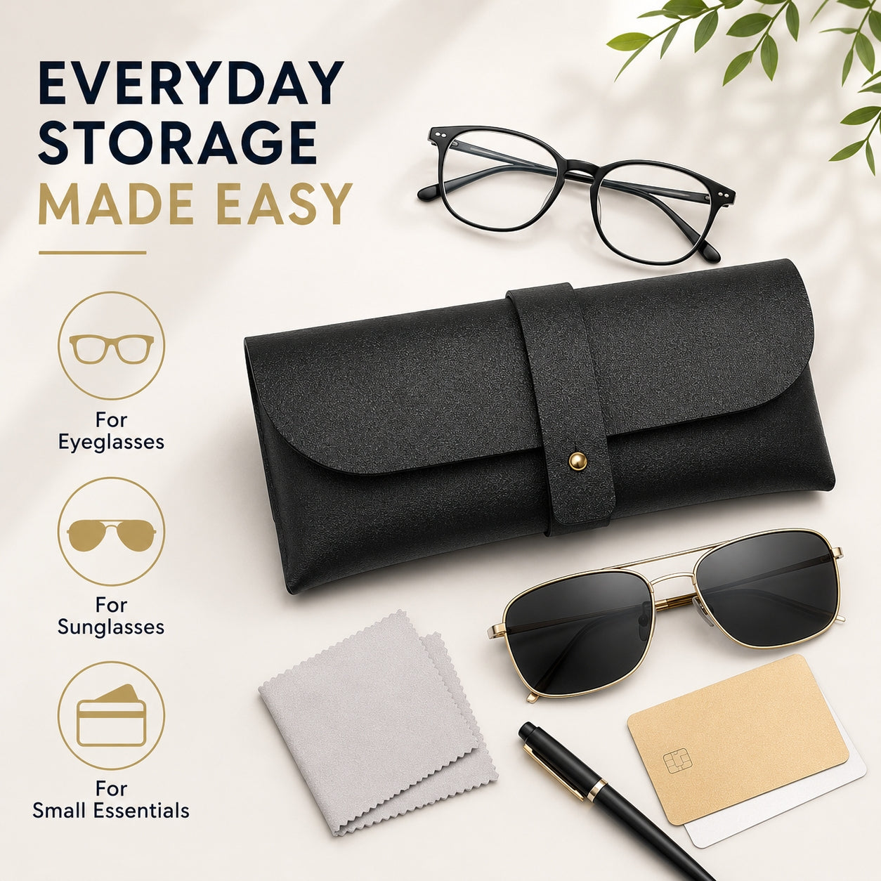 Slim Protective Eyeglass Storage Pouch – Lightweight Leather-Look Glasses Case for Reading Glasses, Sunglasses & Travel