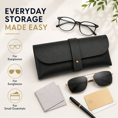 Slim Protective Eyeglass Storage Pouch – Lightweight Leather-Look Glasses Case for Reading Glasses, Sunglasses & Travel