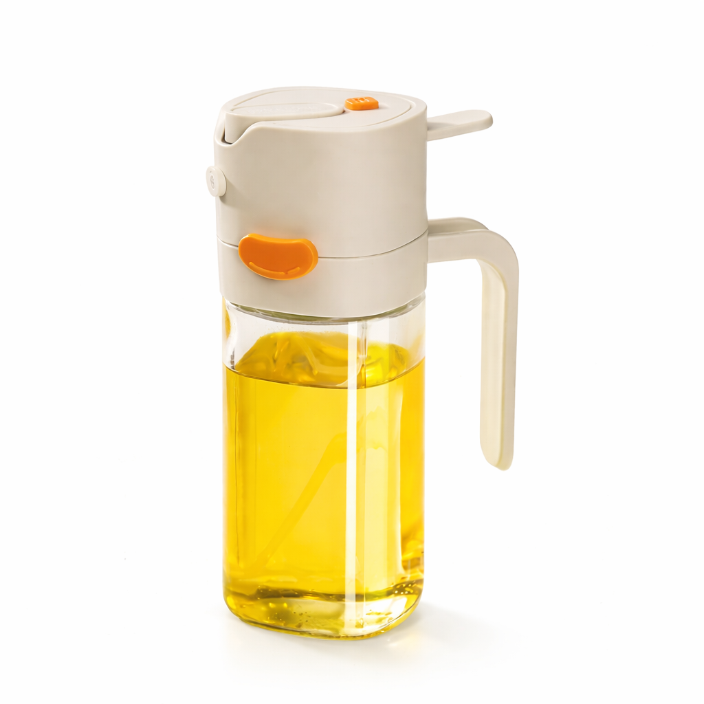 2-in-1 Spray & Pour Oil Dispenser – Glass Kitchen Oil Bottle with Fine Mist Spray (Buy one get one free)