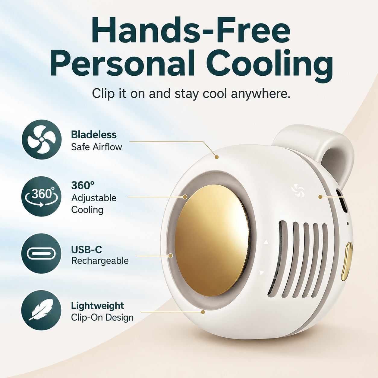 🌀 Little Whirlwind Clip-Waist Neck Fan – Ultra-Quiet Mini Personal Cooling Fan with 3 Speeds & 360° Adjustable Clip