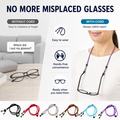 Adjustable Eyeglass Strap – Soft Suede-Like Glasses Cord with Anti-Slip Rubber Loops for Reading Glasses, Sunglasses & Everyday Wear