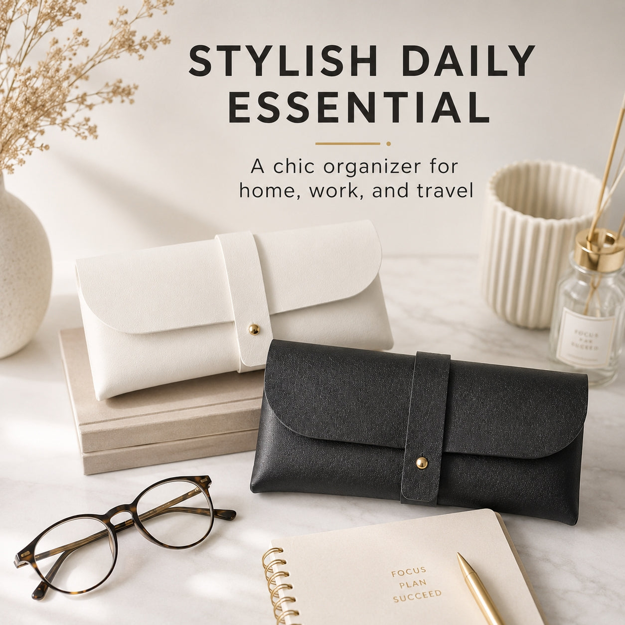Slim Protective Eyeglass Storage Pouch – Lightweight Leather-Look Glasses Case for Reading Glasses, Sunglasses & Travel