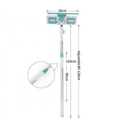 2-in-1 Extendable Window Cleaner with Microfiber Mop & Silicone Squeegee