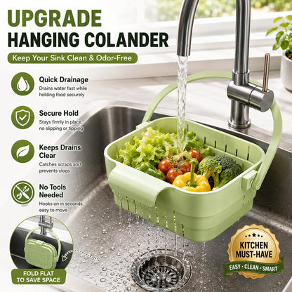 🧺Retractable Hanging Colander | No-Touch Scraps, Quick Draining & Fold-Flat Storage