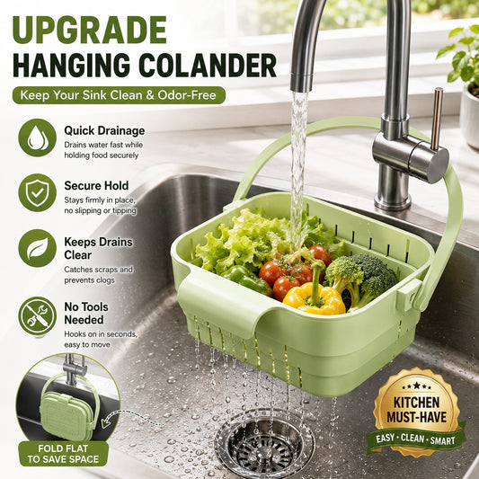 🧺Retractable Hanging Colander | No-Touch Scraps, Quick Draining & Fold-Flat Storage