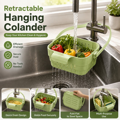 🧺Retractable Hanging Colander | No-Touch Scraps, Quick Draining & Fold-Flat Storage
