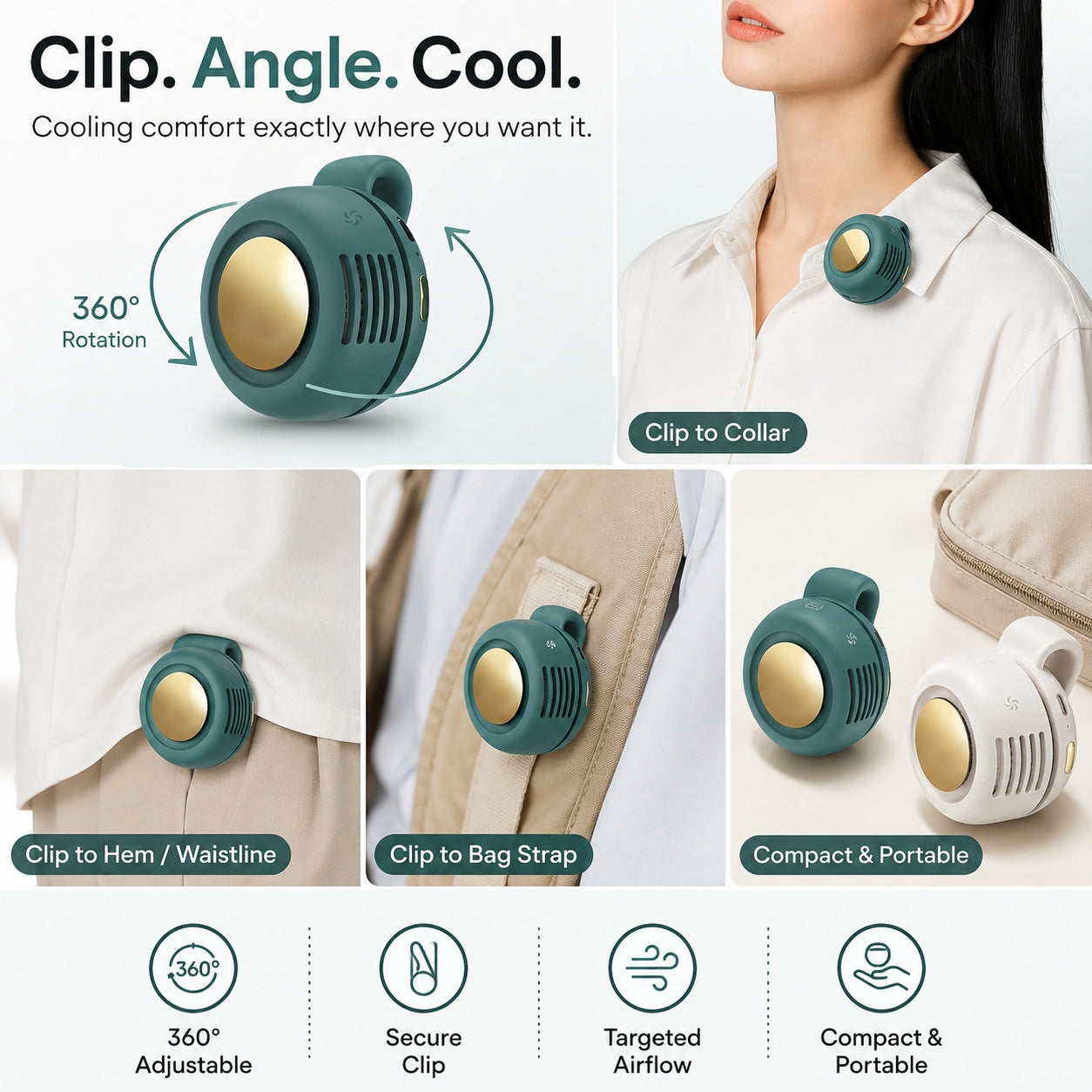 🌀 Little Whirlwind Clip-Waist Neck Fan – Ultra-Quiet Mini Personal Cooling Fan with 3 Speeds & 360° Adjustable Clip