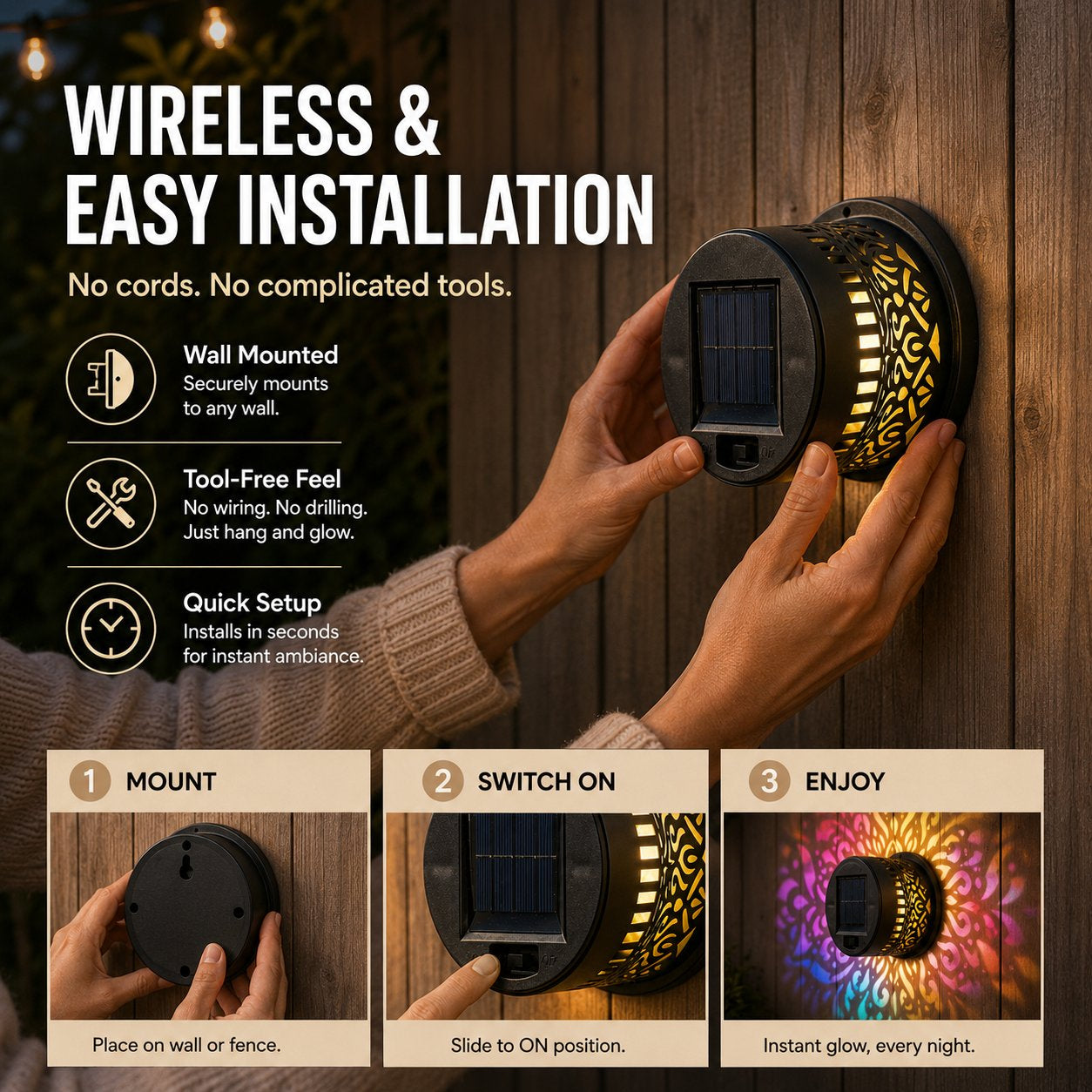 ✨65K+ SOLD!🌌Solar Mandala Wall Light | Outdoor Garden Fence Projector Lamp 🪐