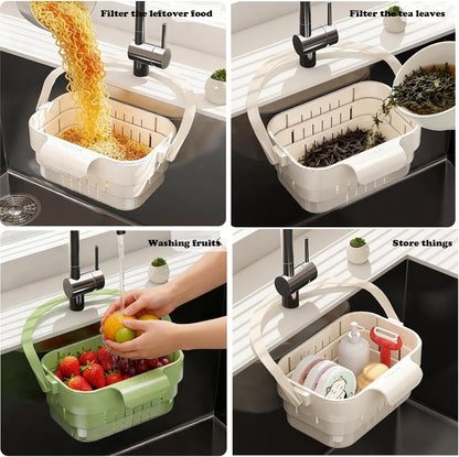 🧺Retractable Hanging Colander | No-Touch Scraps, Quick Draining & Fold-Flat Storage
