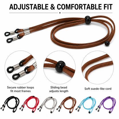 Adjustable Eyeglass Strap – Soft Suede-Like Glasses Cord with Anti-Slip Rubber Loops for Reading Glasses, Sunglasses & Everyday Wear