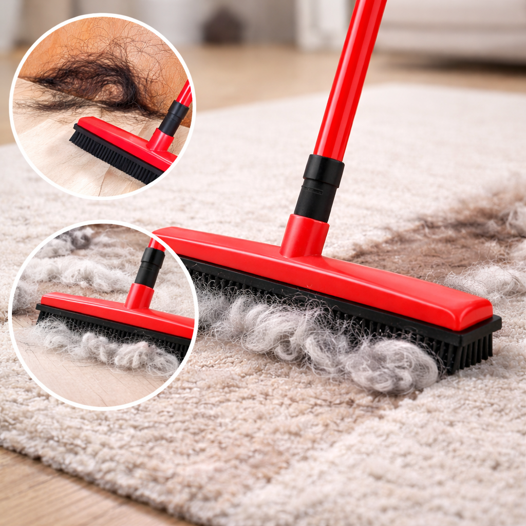Pet Hair Removal Broom for Carpet – Rubber Bristle Floor Sweeper